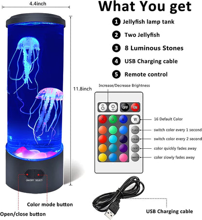 Jellyfish Tank Table Lamp with Color Changing Light for Room Mood Light for Relax LED Jellyfish Lamp