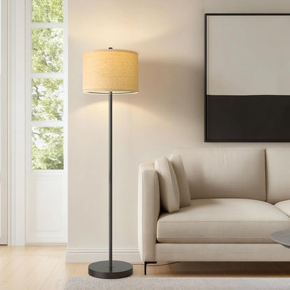 61" Farmhouse Industrial Floor Lamp for Living Room Standing Floor Lamp Rustic Floor Lamps for Living Room Bedroom Tall Lamps with Rotary Switch for Bedroom with Natural Linen Lamp Shade